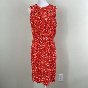 Hugo Boss 100% silk sleeveless knee length red white dot dress size 8